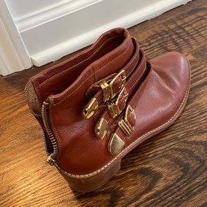 Loeffler Randall booties with gold buckles
